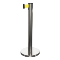 Стойка ограждения серебряная, с вытяжной лентой -180 см желтая, высота-90см, d- 6см, напольный d-32см Стойка ограждения серебряная, с вытяжной лентой -180 см желтая, высота-90см, d- 6см, напольный d-32см