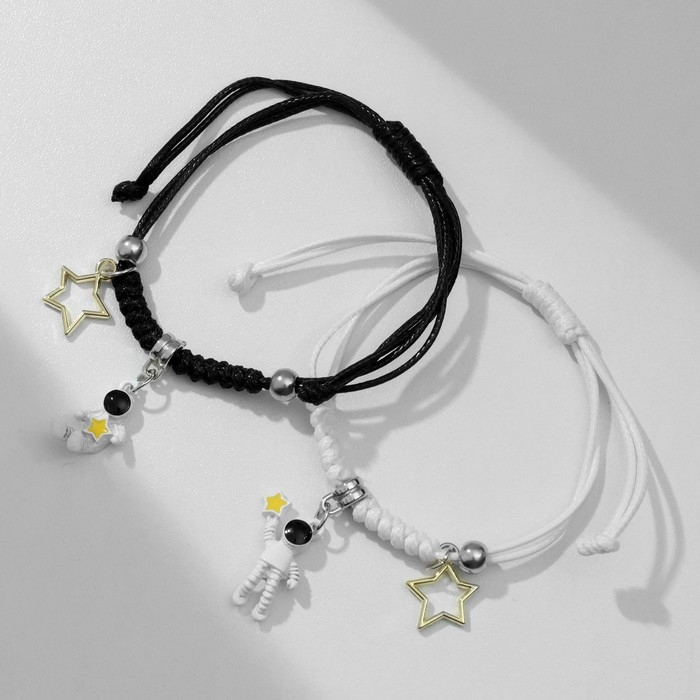 Браслеты &laquo;Неразлучники&raquo; космонавты со звёздами, цвет чёрно-белый, 7 см