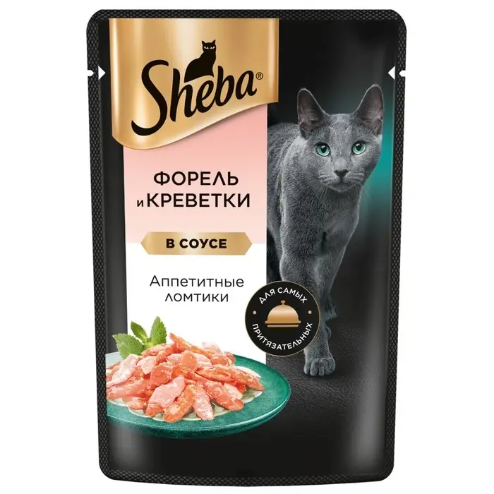 Влажный корм Sheba для кошек, креветки/форель, пауч, 75 г
