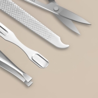 Набор маникюрный &laquo;С ЗАБОТОЙ&raquo;, 6 предметов, в футляре, в PVC - коробке, цвет серый