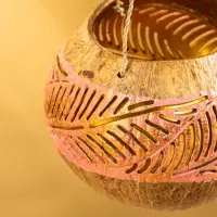 Подсвечник подвесной из кокоса, 11-13 см, розово-золотой
