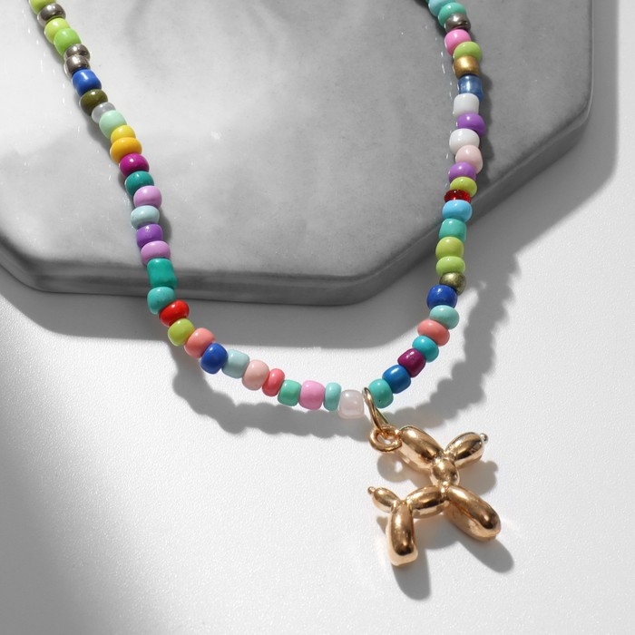 Кулон &laquo;Собачка&raquo; из воздушных шаров, бисер, разноцветный, 41см