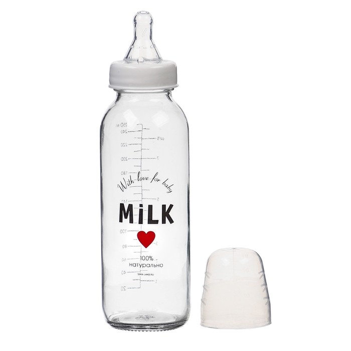 Бутылочка для кормления стекло «Milk», классическое горло, 250 мл., от 3 мес. Бутылочка для кормления стекло «Milk», классическое горло, 250 мл., от 3 мес.