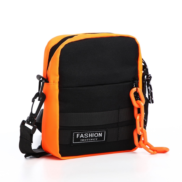 Сумка молодёжная на молнии, 1 наружный карман, цвет чёрный/оранжевый Сумка молодёжная на молнии, 1 наружный карман, цвет чёрный/оранжевый