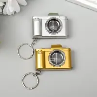 Фонарик брелок для ключей на кольце &laquo;Фотоаппарат&raquo;, мигает, золото/серебро, 3.3&times;4.8&times;2 см, МИКС