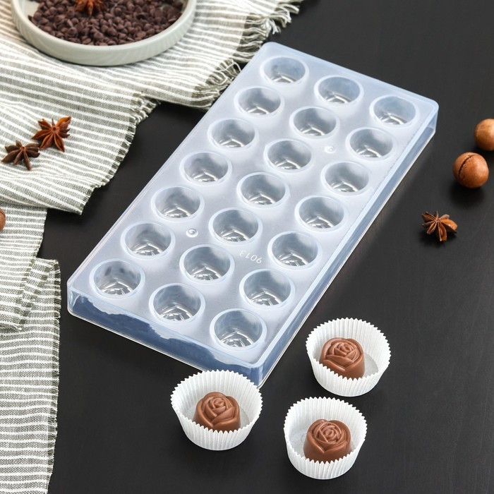 Форма для конфет и шоколада KONFINETTA &laquo;Роза&raquo;, 27,5&times;13,5&times;3 см, 21 ячейка, цвет прозрачный