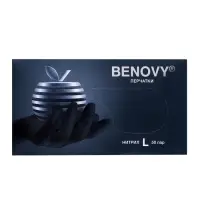 Перчатки Benovy, нитриловые, чёрные, 3 г, L, 50 пар/уп