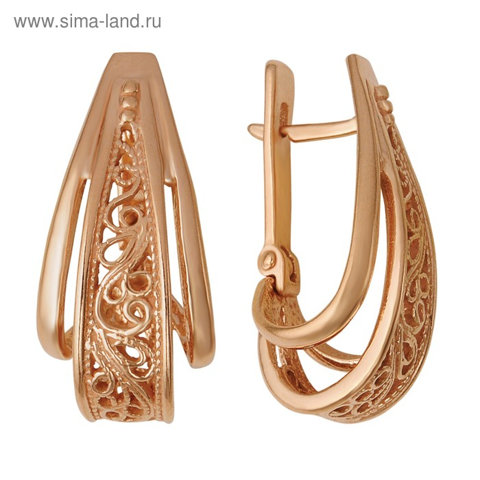 Серьги &laquo;Петли&raquo; с орнаментом, розовое золочение