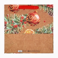 Пакет подарочный новогодний крафтовый квадратный &laquo;Новогоднее настроение&raquo;, 30 х 30 х 12 см, Новый год