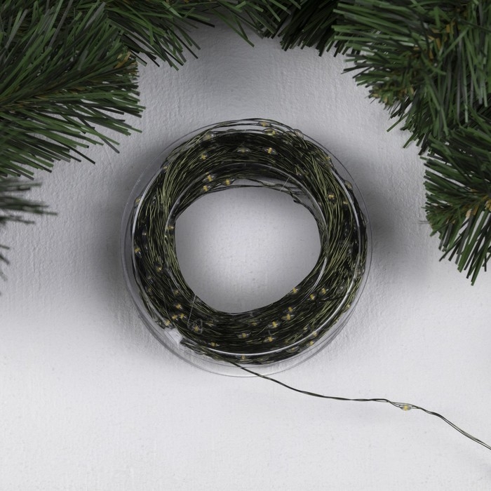 Гирлянда &laquo;Нить&raquo; 50 м роса, IP44, зелёная нить, 500 LED, свечение тёплое белое, 8 режимов, 31 В