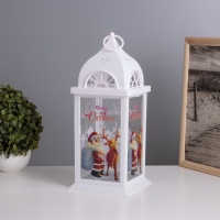 Светильник &laquo;Санта Клаус с оленем&raquo; 3хААА белый 14,2х14,2х34см МОДЕЛЬ: 18