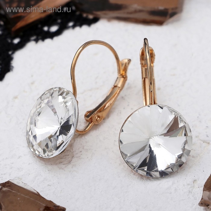 Серьги со стразами «Яркая классика», цвет белый в золоте, d=1,4 см Серьги со стразами «Яркая классика», цвет белый в золоте, d=1,4 см