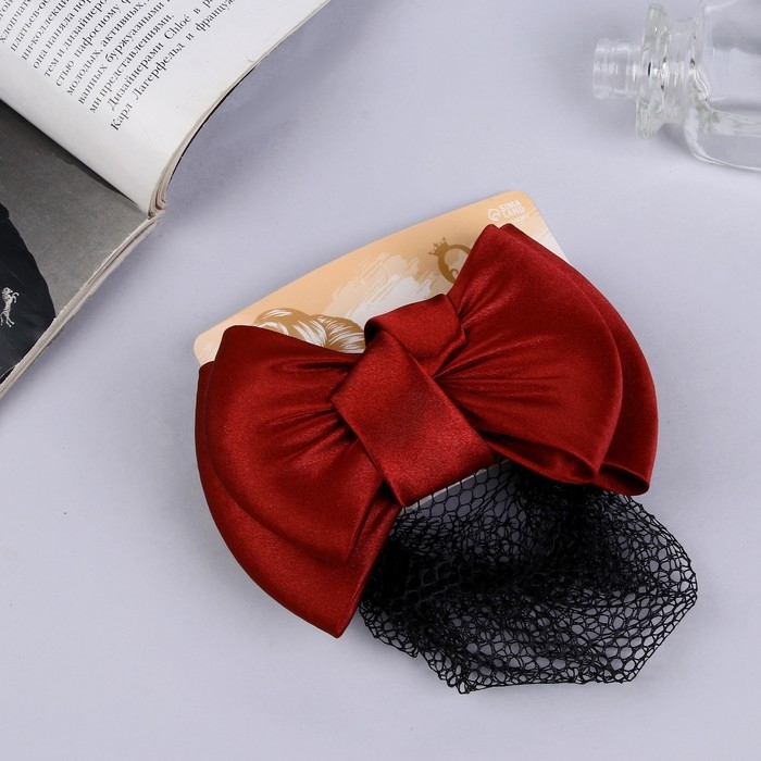 Заколка-автомат для волос Заколка-автомат для волос "Бантик" с сеточкой для пучка, d-10 см, бордо