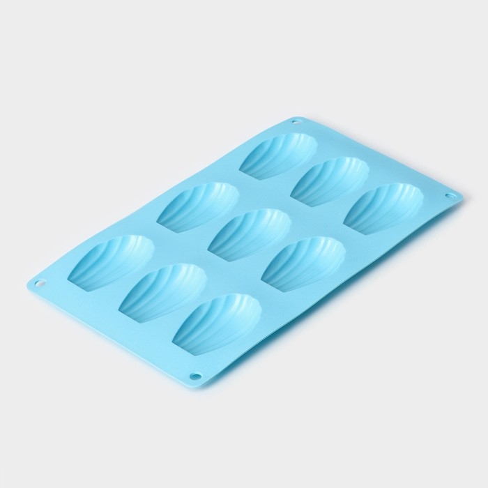 Форма для выпечки Доляна &laquo;Подводный мир. Ракушка&raquo;, силикон, 28&times;17&times;2 см, 9 ячеек (6,7&times;4,5&times;1,3 см), цвет голубой