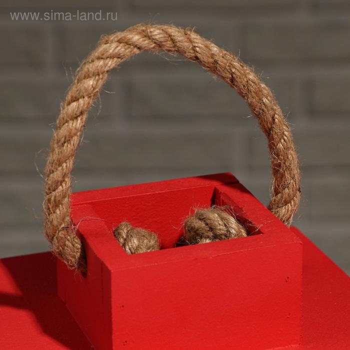 Кашпо деревянное Кашпо деревянное "Фонарь", ручка верёвка, красный, 16×16×30 см