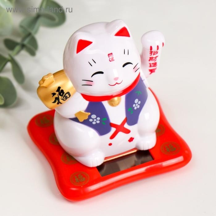 Маятник пластик от солнечной батареи "Кот Манэки-нэко в жилетке" МИКС 9х7,5х7 см