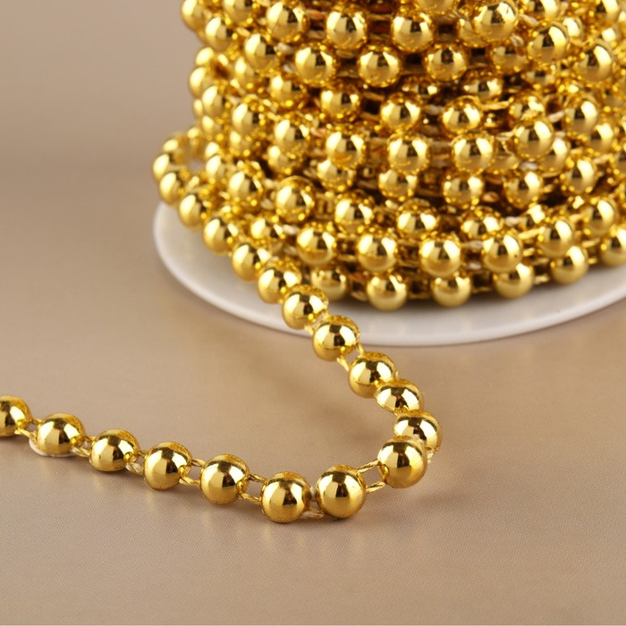 Бусы на нитях, плоские, 6 мм, 9 &plusmn; 1 м, цвет золотой