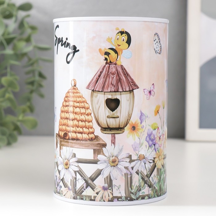 Копилка металл "Пчёлки" МИКС 8х8х12,5 см