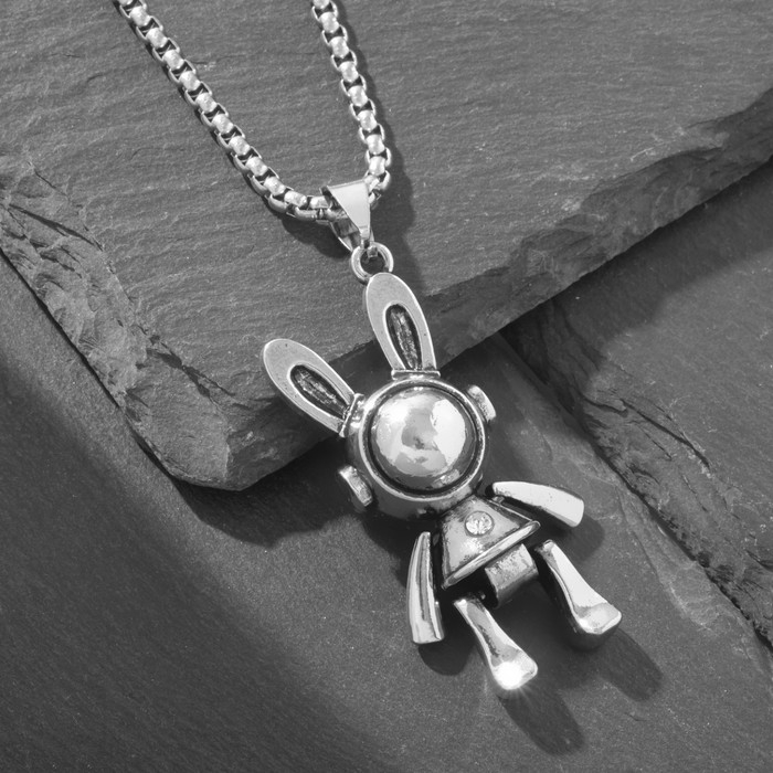 Кулон &laquo;Заяц&raquo; в скафандре, цвет белый в чернёном серебро, 70 см