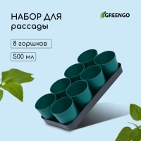 Набор для рассады: стаканы по 500 мл (8 шт.), поддон 40 &times; 20 см, цвет МИКС, Greengo