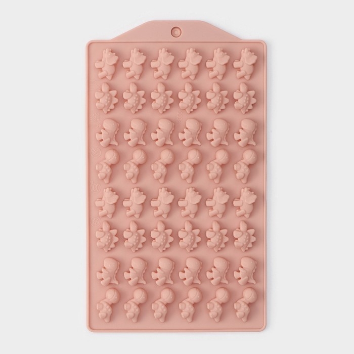 Форма для мармелада Доляна &laquo;Дино&raquo;, силикон, 19&times;11,7 см, 48 ячеек (1,9&times;1 см), цвет МИКС