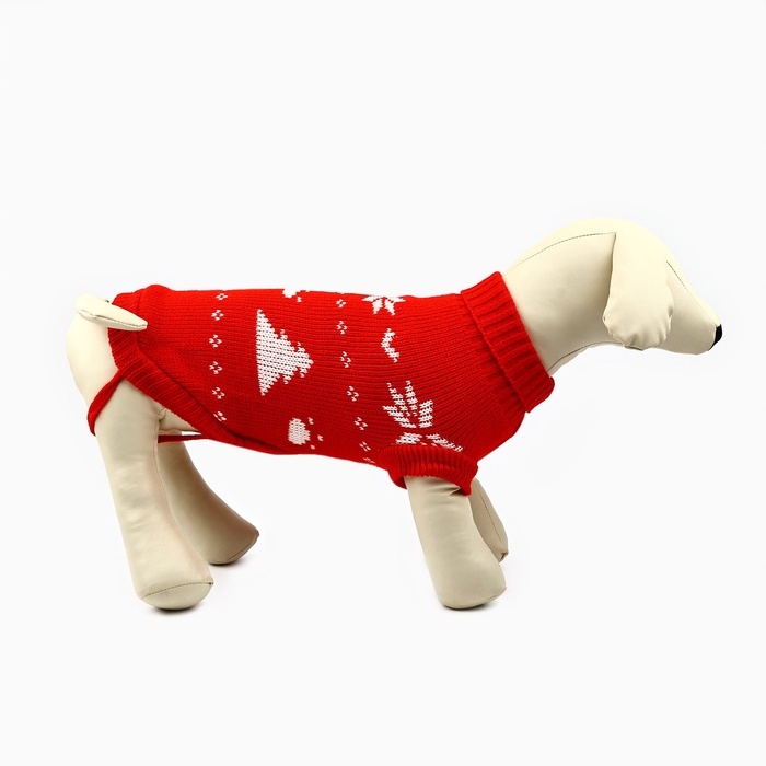 Одежда для собак. Свитер вязаный с орнаментом «Новогодний», красный, размер M Одежда для собак. Свитер вязаный с орнаментом «Новогодний», красный, размер M