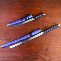 Макет оружия &laquo;Сувенирные катаны на подставке 2в1. Драконы золото на синем&raquo;, подарочный набор, ножны ткань, 47 см; 70 см