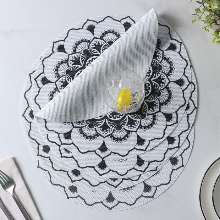 Салфетки сервировочные на стол Доляна &laquo;Мандалы&raquo;, 4 шт, d=38 см, цвет белый