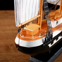 Корабль сувенирный большой &laquo;Рион&raquo;, борта сине/чёрные, паруса бежевые с полосами, 50х44х10 см