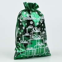 Мешочек подарочный парча &laquo;Новогодние подарки&raquo;, зелёный, 16 х 24 см, Новый год