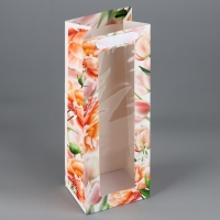 Пакет подарочный под бутылку, упаковка, &laquo;Цветы&raquo;, 36 х 13 х 10 см