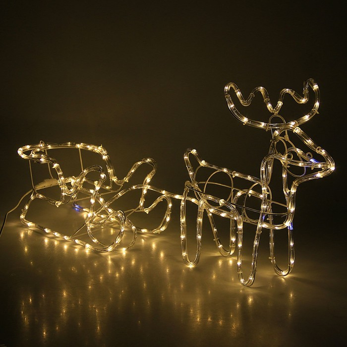 Светодиодная фигура &laquo;Олень с санями&raquo;, олень: 48 &times; 48 &times; 19 см, сани: 45 &times; 23 &times; 23 см, дюралайт, 216 LED, 220 В, мерцание, свечение белое/тёплое белое