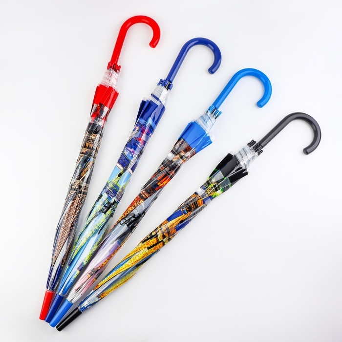 Зонт - трость полуавтоматический &laquo;Париж&raquo;, 8 спиц, R = 41/60 см, D = 120 см, рисунок МИКС