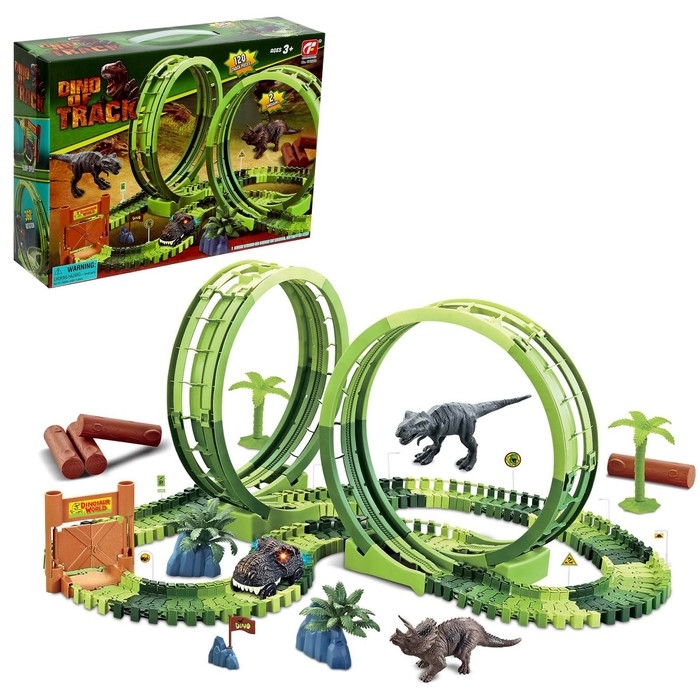 Гибкий автотрек &laquo;Дино&raquo;, мёртвая петля, световые эффекты, работает от батареек