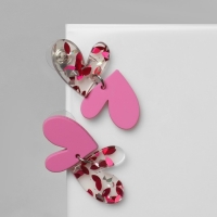 Серьги акрил &laquo;Сердце&raquo; пара, цвет розовый