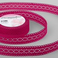 Лента декоративная, репсовая &laquo;Ажурные цветы&raquo;, 25 мм &times; 9,1 &plusmn; 0,5 м, цвет малиновый