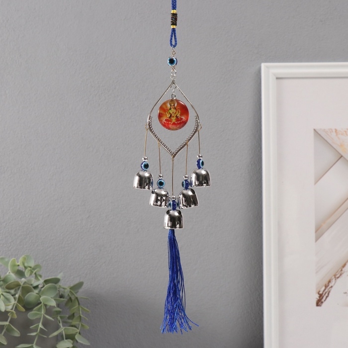 Музыка ветра металл от сглаза "Богиня Лакшми" 5 колокольчиков 36 см