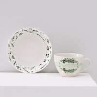 Сервиз фарфоровый чайный Доляна &laquo;Эвкалипт&raquo;, 12 предметов: 6 чашек 280 мл, 6 блюдец d=15 см