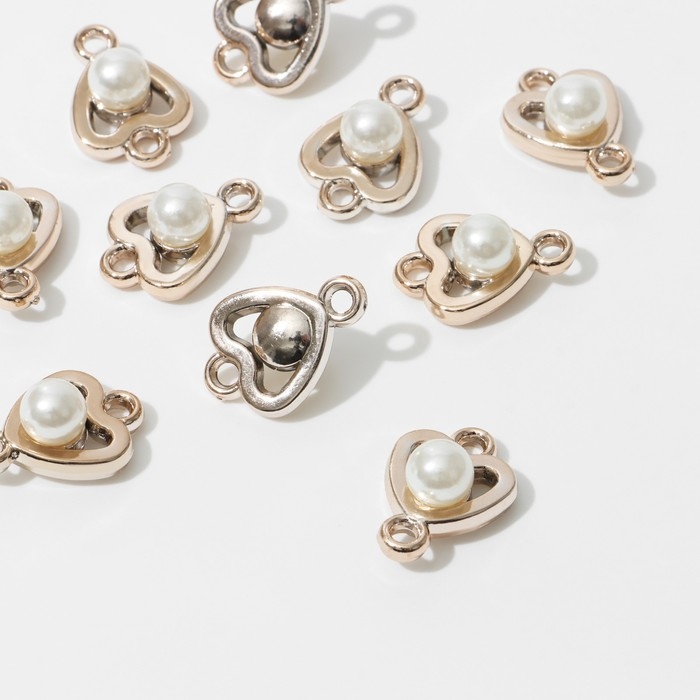 Коннектор «Жемчуг» сердце 2,3×1,6×0,8 см, (набор 10 шт.), цвет белый в золоте Коннектор «Жемчуг» сердце 2,3×1,6×0,8 см, (набор 10 шт.), цвет белый в золоте