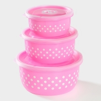 Ланч - боксы Доляна &laquo;Горошек&raquo;, набор 3 шт: 300/600/900 мл, круглые, цвет розовый