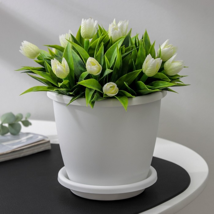 Горшок для цветов с поддоном «Афина», 1,1 л, пластиковый, цвет белый Горшок для цветов с поддоном «Афина», 1,1 л, пластиковый, цвет белый