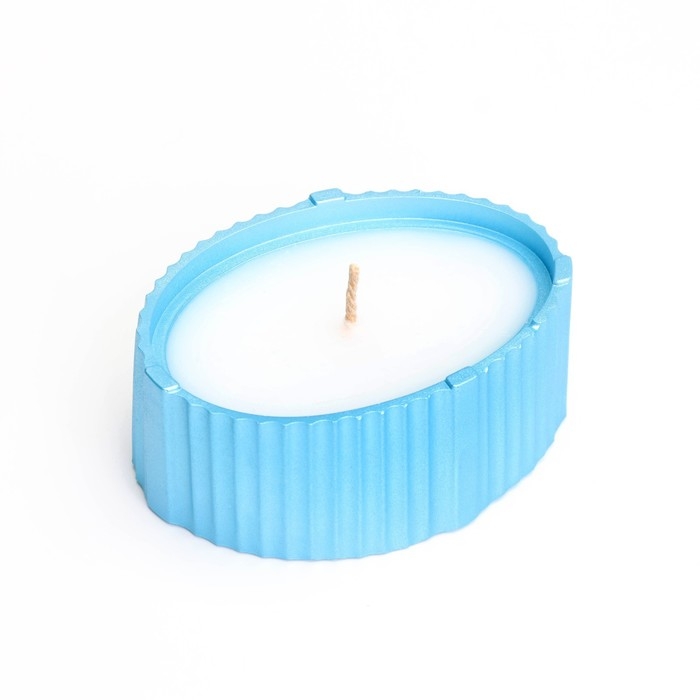 Свеча "Овал" в подсвечнике с узкими гранями, 9х6,5х4см,голубой