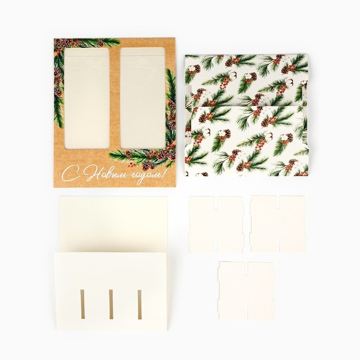Коробка под 8 конфет и шоколад с ячейками «С Новым годом!», еловые веточки, 18 х 18 х 4 см, Новый год Коробка под 8 конфет и шоколад с ячейками «С Новым годом!», еловые веточки, 18 х 18 х 4 см, Новый год