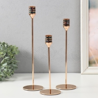 Подсвечник металл "Перелив. Полосы" d=2,5 см набор 3 шт золото 21,5 см, 27 см, 32 см