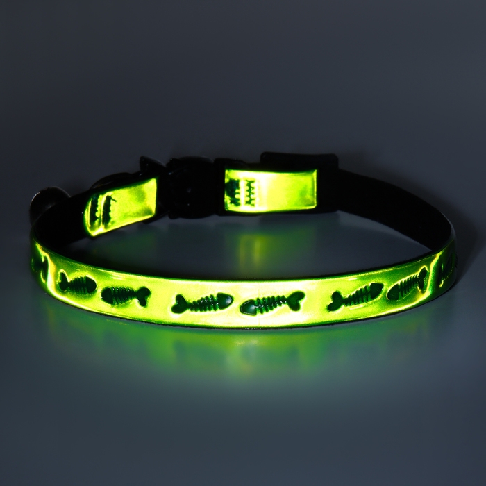 Ошейник кошачий со светоотражающим покрытием "Рыбки", 30 х 1 см, зелёный