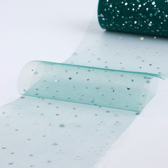 Фатин с блёстками, 15 см, 11 &plusmn; 1 г/кв.м, 23 &plusmn; 1 м, цвет тёмно-зелёный №59