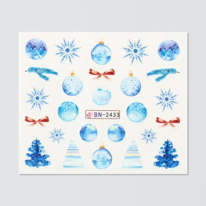 Слайдеры для ногтей &laquo;Зимние украшения&raquo;, голубые, красные