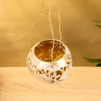 Подсвечник подвесной из кокоса, 9-11 см, бело-золотой