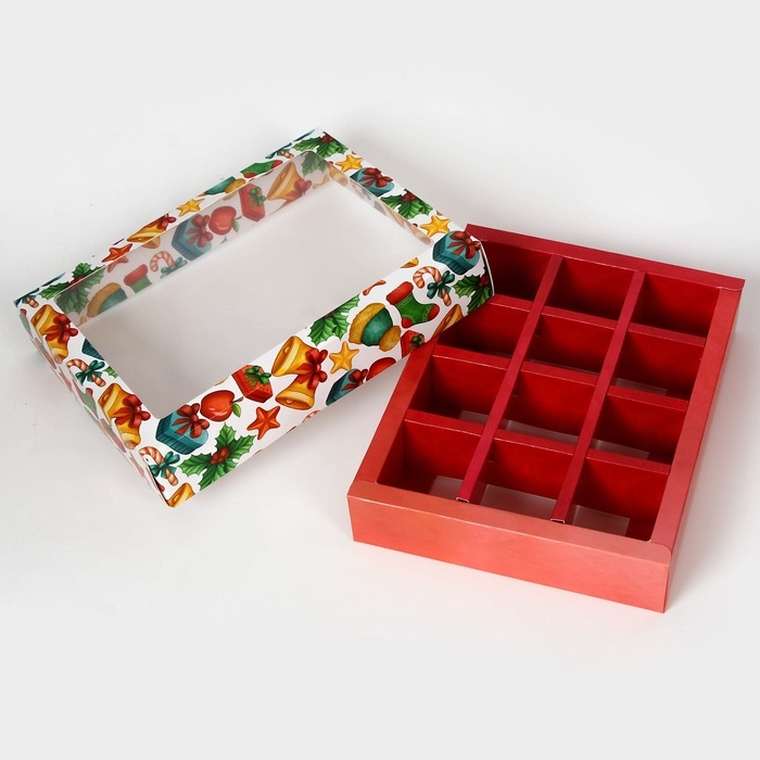 Новый год. Коробка под 12 конфет Новый год. Коробка под 12 конфет "Счастливого Нового года", 19 х 15 х 3,6 см, кондитерская упаковка