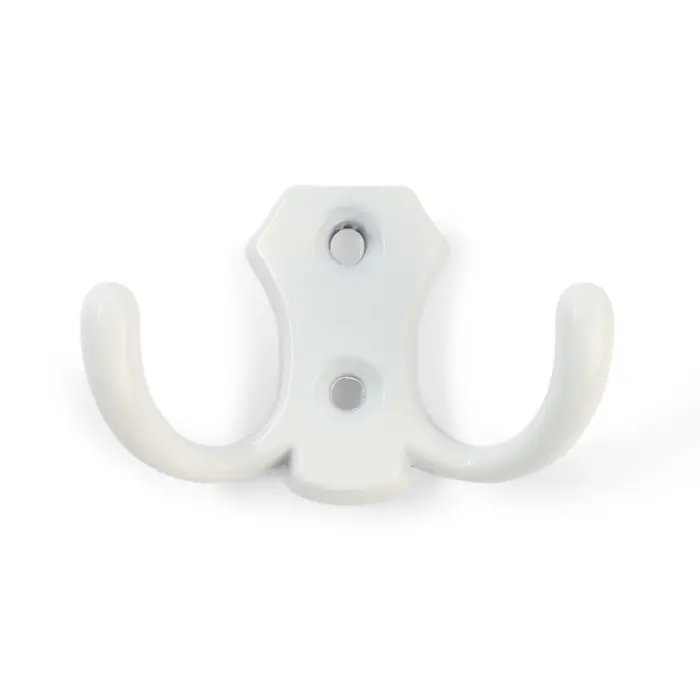 Крючок мебельный ТУНДРА TKD007, двухрожковый, цвет белый